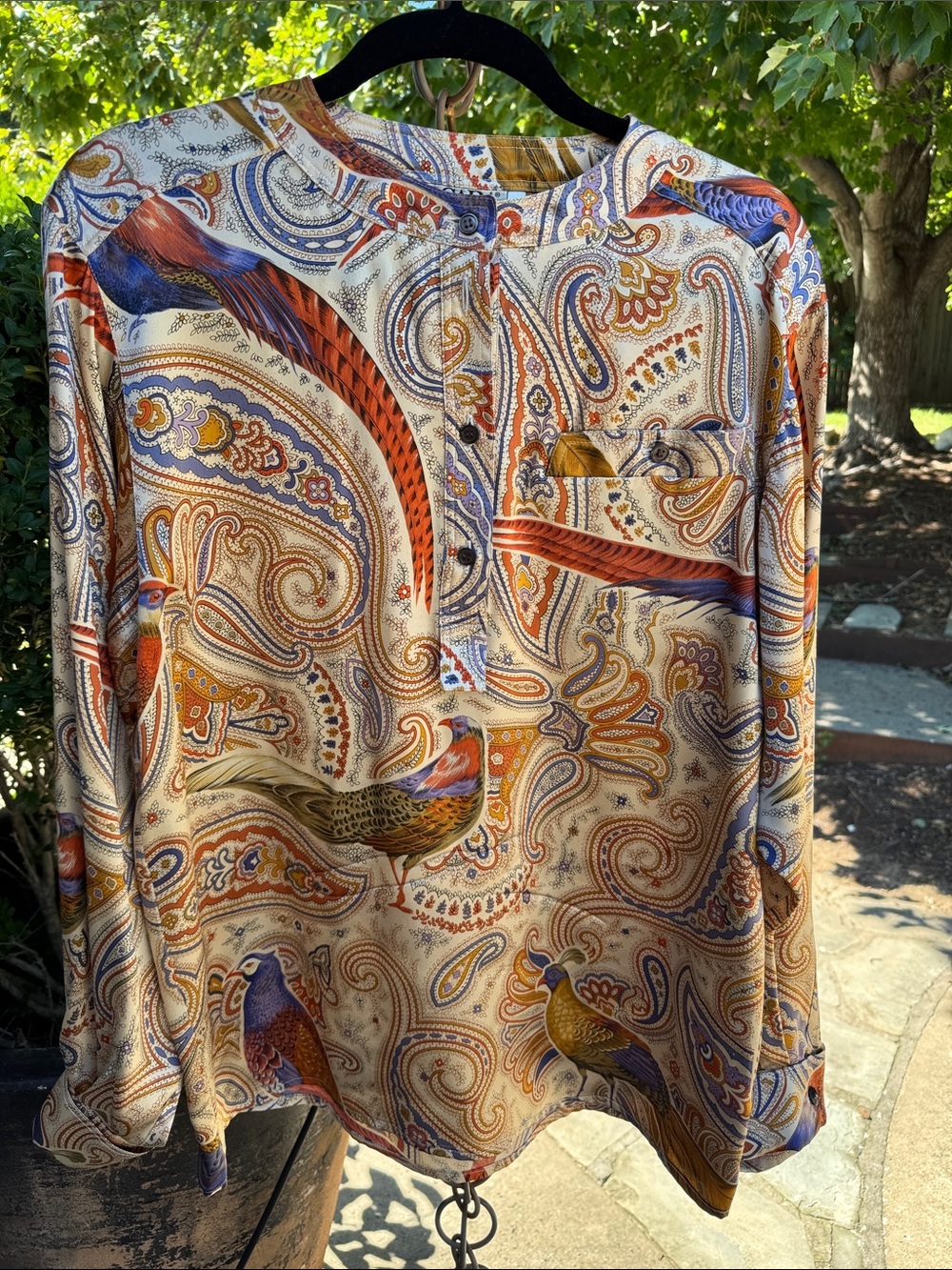 Vintage Escada 100% Silk Pheasant Paisley Print Blouse Made in W. Germany EU38